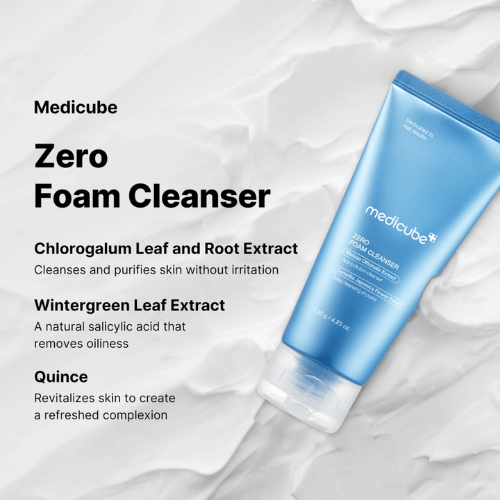 Medicube Zero Foam Cleanser – en skonsam och djuprengörande ansiktstvätt.

🌿 Chlorogalum-extrakt – Rengör och renar huden utan irritation.
🍃 Wintergreen-extrakt – Naturlig salicylsyra som balanserar oljeproduktionen.
🍏 Kvittenextrakt – Återupplivar huden och ger en fräsch lyster.

Perfekt för en ren, balanserad och uppfriskad hud!